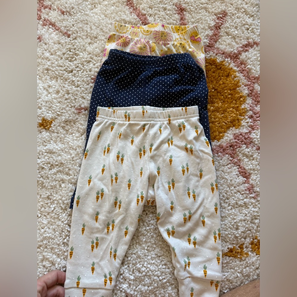 Set of 3 - 3-6 month leggings (carrots, sunshine, polka dots) baby pants